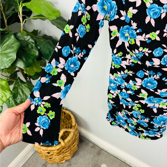 NWT Zara Blue Rose Printed Black  Backless Mini Dress - Picture 3 of 9